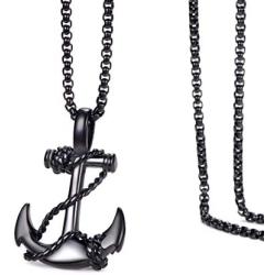 MOO&LEE Mens Stainless Steel Nautical Anchor Necklace Vintage Navy Mooring Rope Anchor Pendant with 24 Inches Link Chain