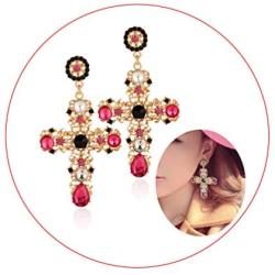 Big Cross Earrings,Color Crystal Baroque Drop Dangle Earrings for Women Teens Girls Bar Party Gifts
