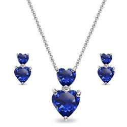 Sterling Silver Genuine, Created or Simulated Gemstone Double Heart Friendship Necklace & Stud Earrings Set