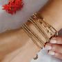 fzbali 3 Pcs Gold Beaded Bracelets, Men Women Elastic Copper Beads Balls Stretch Bracelet Anklet, Fashion Stacking Bracelets Cuff Set Jewelry (6mm+4mm)