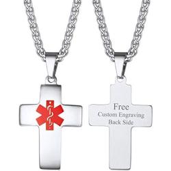 U7 Free Engrave Medical Alert ID Necklace Womens Mens Personalized Emergency Identification Jewelry Stainless Steel / 18K Gold Plated Customized Allergery/Name/Diabetes Pacemaker Dog Tags Pendant,22''