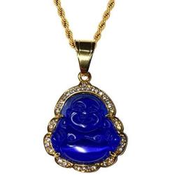 Men Women Ladies Jewelry Iced Laughing Cute Dark Blue Jade Buddha Pendant Necklace Rope Chain Genuine Certified Grade A Jadeite Jade Hand Crafted, Jade Necklace, 14k Gold Filled Laughing Jade Buddha Necklace, Blue Jade Medallion, Fast Prime Shipping