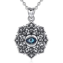 EUDORA Good Luck Blue Evil Eye Vintage Sterling Silver Necklace Pendant, Gift for Women Girl, 18 inch Chain