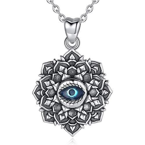 EUDORA Good Luck Blue Evil Eye Vintage Sterling Silver Necklace Pendant, Gift for Women Girl, 18 inch Chain