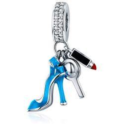 Linorui 925 Sterling Silver High-Heeled Shoes Dangle Charms Clear CZ Charms Fit Pandora Charms Bracelet Snake Chain and Necklace for Women and Girl