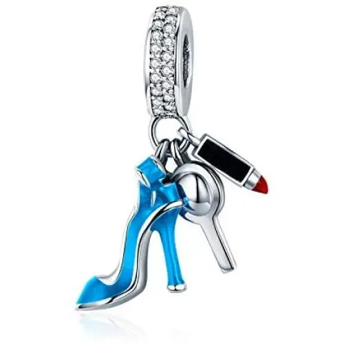 Linorui 925 Sterling Silver High-Heeled Shoes Dangle Charms Clear CZ Charms Fit Pandora Charms Bracelet Snake Chain and Necklace for Women and Girl