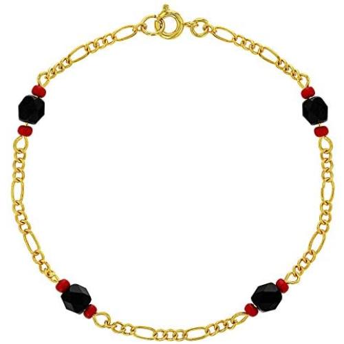 In Season Jewelry 18k Gold Plated Simulated Azabache Evil Eye Protection Bracelet Amulet 8''