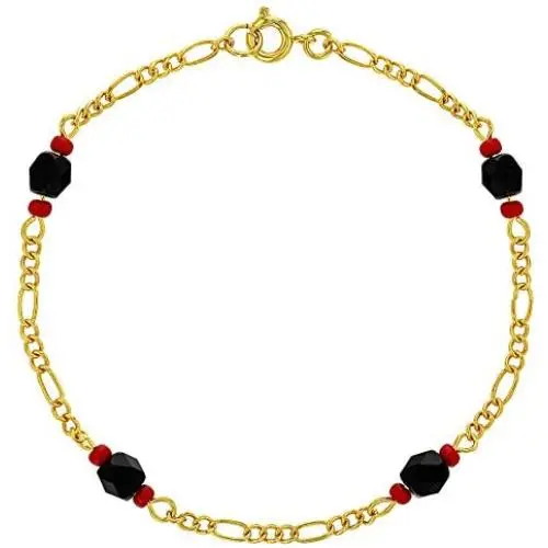 In Season Jewelry 18k Gold Plated Simulated Azabache Evil Eye Protection Bracelet Amulet 8''