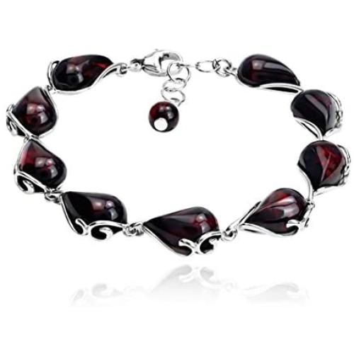 Cherry Amber Sterling Silver Bracelet 21cm