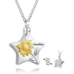 Jinlou Sunflower Urn Pendant Necklace Sterling Silver You are My Sunshine Cremation Jewelry for Ashes for Women
