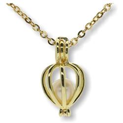 Pearlina Cultured Wish Pearl in Oyster Necklace Set Gold Plated Cage Locket w/ Stainless Steel Chain 18''