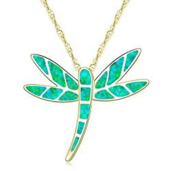 DMOMSA gem Green Exquisite Dragonfly Pendant Necklace Jewelry Gift Suitable for Birthday Party Anniversary Valentines Day