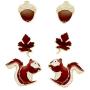 Rosemarie Collections Womens Set of 3 Favorite Stud Earrings Squirrel Acorn Leaf