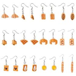 Cute 12 Pairs Handmade Simulation Food Dangle Drop Earrings Set Unique Lifelike Waffle Croissant Baguette Cupcake Croissant French Bread Toast Egg Tart Drop Earrings Set for Women Girls Jewelry Gifts