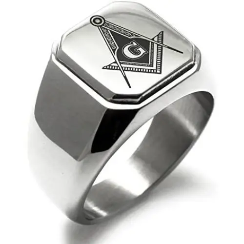 TIONEER Stainless Steel Signet Biker Rings for Men, Masonic Symbol Square Flat Top (Black, Gold, Silver), Size 7-16 TIONEER Stainless Steel Signet Biker Rings for Men, Masonic Symbol Square Flat Top (Black, Gold, Silver), Size 7-16