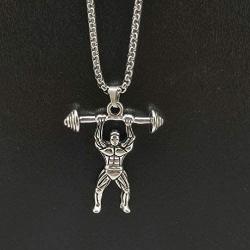 Weightlifting Necklace for Men, Bodybuilding Muscle Man Dumbbell Pendant Necklace with 27.6” Chain, Weightlifter Barbell Charm Necklace, Punk Rock Fitness Necklace, Hip Hop Gym Necklace Jewelry