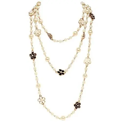 Fashion Jewelry Designer Flower and Bow Charms Faux Pearl Statement Long Sweater Necklace for Women