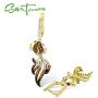 Santuzza 925 Sterling Silver Gold Fish Drop Dangling Earrings Fashion Jewelry