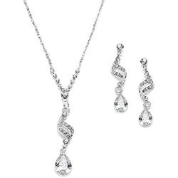Mariell Graceful CZ and Crystal Necklace Earrings Set with Teardrops for Bridesmaids, Weddings & Prom