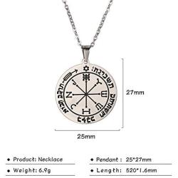 VASSAGO Stainless Steel Sixth Pentacle of Mars Key of Solomon Seal Pendant Necklace Engraved Round Charm Talisman Necklaces Jewelry for Men Women Teens Christmas Birthday New Year Gifts