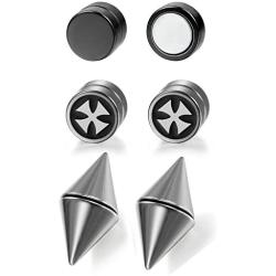 Aroncent 6Pcs Magnetic Ear Stud Mens Womens Spike Earring Non-Piercing Jewelry Stainless Black