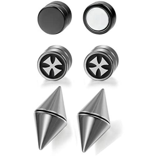 Aroncent 6Pcs Magnetic Ear Stud Mens Womens Spike Earring Non-Piercing Jewelry Stainless Black