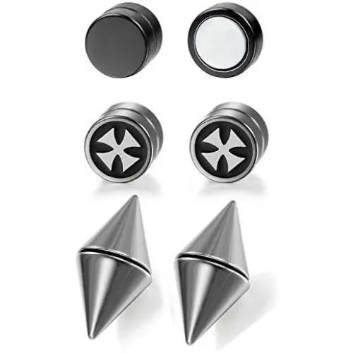 Aroncent 6Pcs Magnetic Ear Stud Mens Womens Spike Earring Non-Piercing Jewelry Stainless Black Aroncent 6Pcs Magnetic Ear Stud Mens Womens Spike Earring Non-Piercing Jewelry Stainless Black