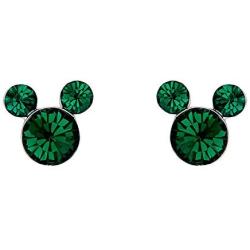 Disney Silver Plate Mickey Mouse Crystal Birthstone Stud Earrings