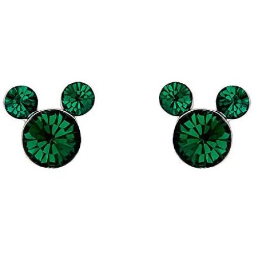Disney Silver Plate Mickey Mouse Crystal Birthstone Stud Earrings