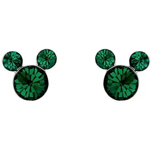 Disney Silver Plate Mickey Mouse Crystal Birthstone Stud Earrings