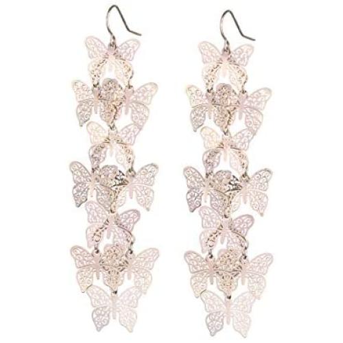 Nicole Miller New York Rosegold Casted Cutout Layered Butterfly Fashion Dangle Earrings