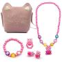 Childrens Play Jewelry Set, Little Girls Pink Purse for Kids Halloween Christmas Birthday Gift