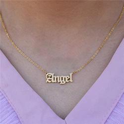 HUTINICE Custom Name Necklace Personalized Jewelry, 18 inch Gold Plated Chain Gothic Old English Nameplate Necklaces for Women and Girls Birthday Gift