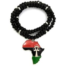 CBC Crown Pan African Colored Africa Map Continent Pendant Wooden Bead Necklace