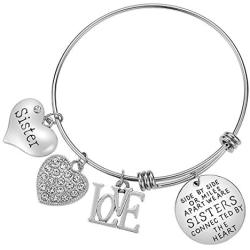 Lcbulu Sister Bracelet Sister Gifts from Sister - Side by Side or Miles Apart We are Sisters Connected by The Heart Bracelet for Sister from Sister