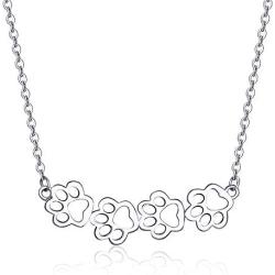 Cute Paw Necklace for Women Girls Sterling Silver 18K White Gold Plated Puppy Dog Cat Kitten 4 Paw Print Pendant Choker Necklace Adjustable Chain 18'' Pet Keepsake Minimalist Jewelry Gift Box