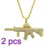 Holibanna 2pcs Hip Hop Rhinestone Necklace Ak47 Pendant Personalized Necklace Punk Golden Chain Jewelry Accessories Gift for Men Women with Random Chain
