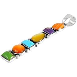 Gemstone Pendant Necklace 925 Sterling Silver & Genuine Turquoise & Gemstones (20'' Length)