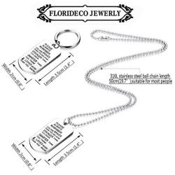 Florideco 2Pcs Stainless Steel Tag Necklace Military Keychain for Men Army Dog Tags Pendant Inspirational Words Jewelry Beads Ball Chain Necklace Silver Tone