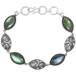 MIRRAMOR Natural Labradorite Bracelet 925 Silver Overlay Handmade Vintage Bohemian Style Jewelry for Women Mom Wife