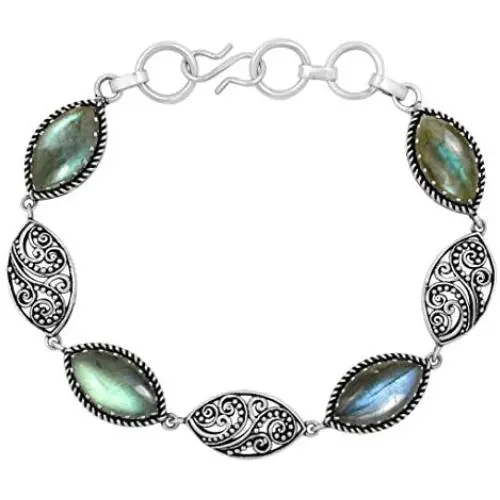 MIRRAMOR Natural Labradorite Bracelet 925 Silver Overlay Handmade Vintage Bohemian Style Jewelry for Women Mom Wife MIRRAMOR Natural Labradorite Bracelet 925 Silver Overlay Handmade Vintage Bohemian Style Jewelry for Women Mom Wife