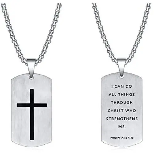 Rnivida Mens Bible Verse Cross Tag Pendant Necklace, Stainless Steel Inspirational Necklace for Men Boys Rnivida Mens Bible Verse Cross Tag Pendant Necklace, Stainless Steel Inspirational Necklace for Men Boys