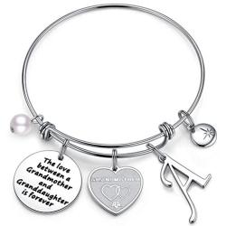 Anoup Grandma Gifts from Granddaughter, The Love Between Grandma and Granddaughter is Forever Initial Charm Bracelet Grandma Bracelet Jewelry Christmas Birthday Gifts for Grandmother
