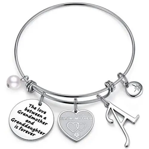 Anoup Grandma Gifts from Granddaughter, The Love Between Grandma and Granddaughter is Forever Initial Charm Bracelet Grandma Bracelet Jewelry Christmas Birthday Gifts for Grandmother Anoup Grandma Gifts from Granddaughter, The Love Between Grandma and Granddaughter is Forever Initial Charm Bracelet Grandma Bracelet Jewelry Christmas Birthday Gifts for Grandmother