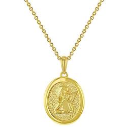 In Season Jewelry 18k Yellow Gold Plated Guardian Angel Religious Medal Pendant Necklace Kids 18''