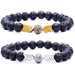 VALIJINA 8mm Lava Rock Stone Bead Bracelet for Women Men Adjustable Arrow Essential Oil Diffuser Bracelet Set