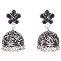 Crunchy Fashion Bollywood Style Traditional Indian Oxidised Silver Jewelry Jhumki Jhumka Earrings for Women/Girls