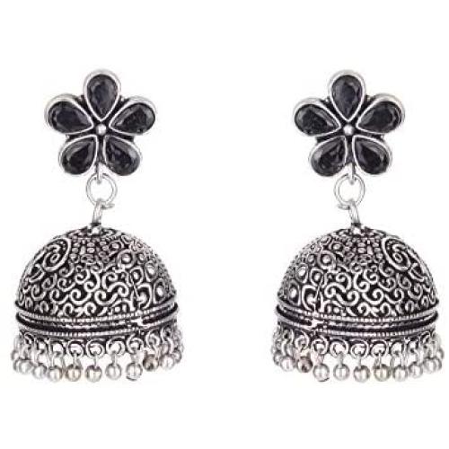 Crunchy Fashion Bollywood Style Traditional Indian Oxidised Silver Jewelry Jhumki Jhumka Earrings for Women/Girls