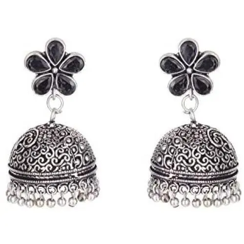 Crunchy Fashion Bollywood Style Traditional Indian Oxidised Silver Jewelry Jhumki Jhumka Earrings for Women/Girls Crunchy Fashion Bollywood Style Traditional Indian Oxidised Silver Jewelry Jhumki Jhumka Earrings for Women/Girls