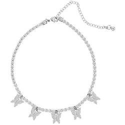 SUNSCSC Dainty Butterfly Choker Necklace Bling CZ Chain Butterfly Pendant Necklace for Women Girl Her Gift